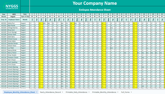 Employee Attendance Sheet
