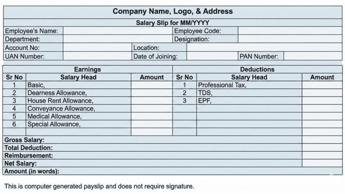 Payslip india format