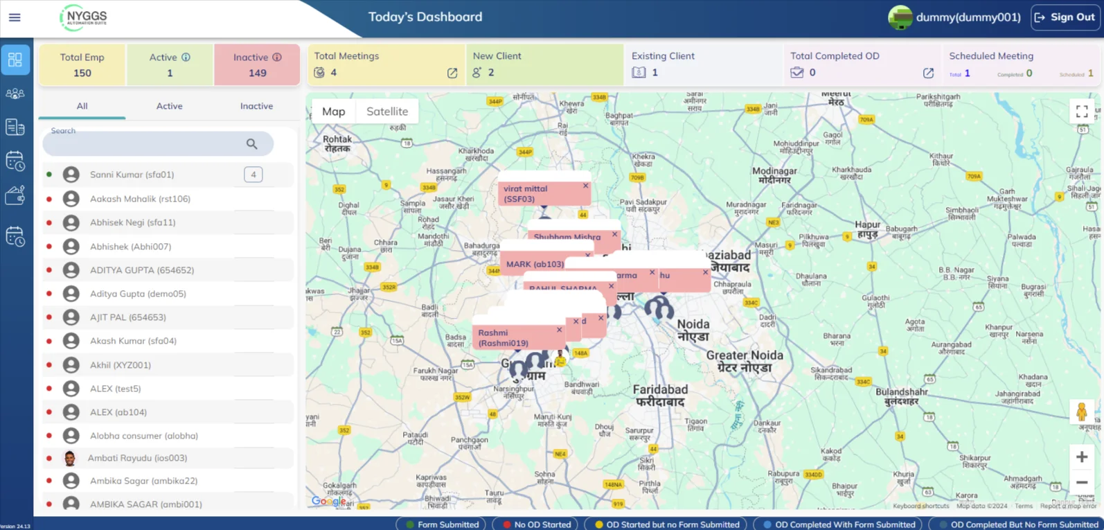 SFA dashboard